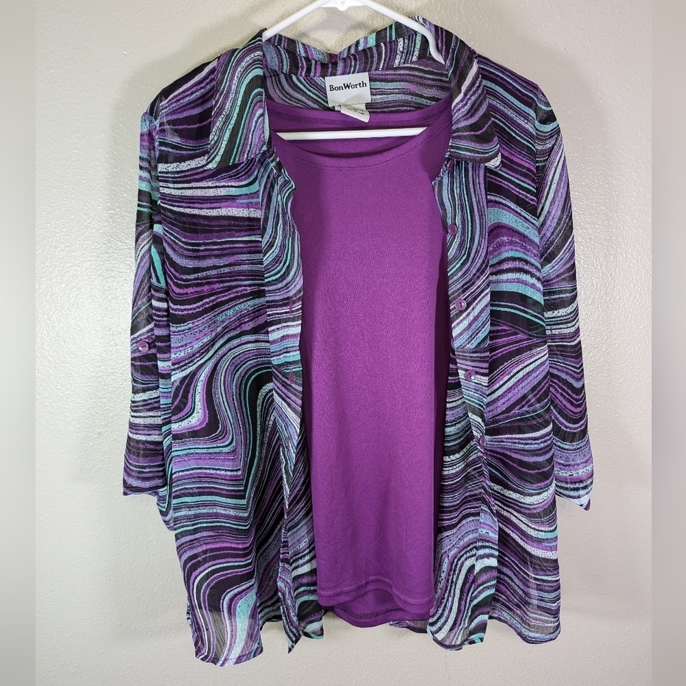BonWorth women's purple wave shear top with purple attached tank size pe…